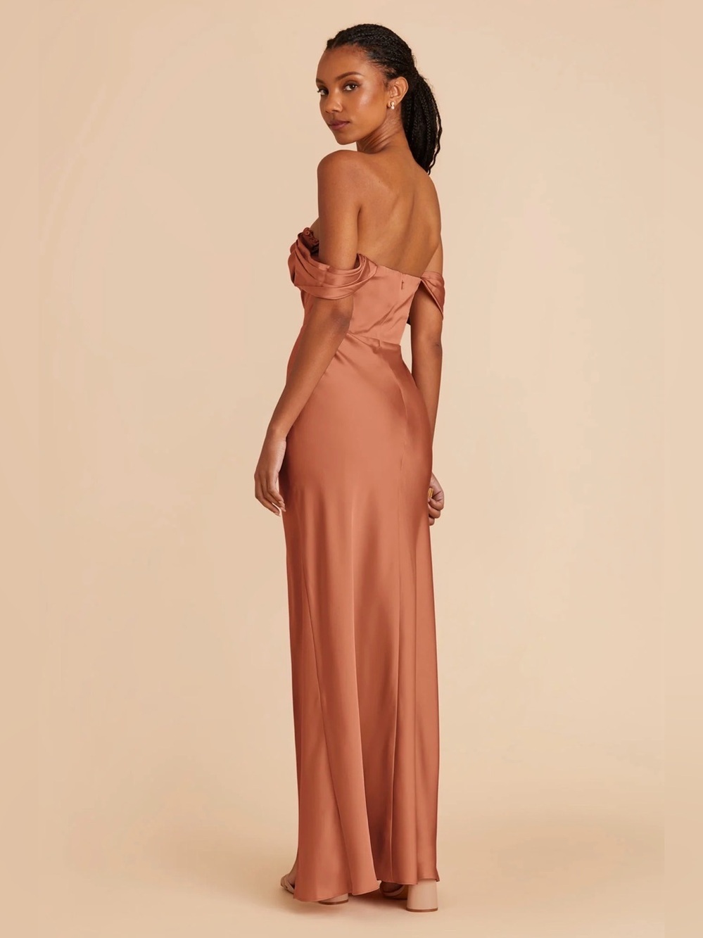 BIRDY GRAY XS Wedding Formal MIA Shiny Satin Maxi Dress Terracotta Convertible - Picture 2 of 16